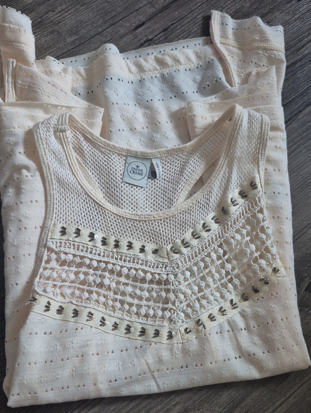 Paper Crane Cream Crochet-Detail Tank